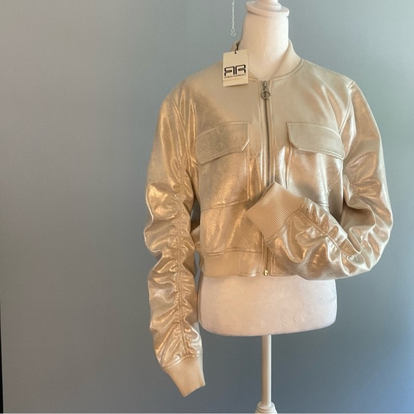 Robert Rodriguez Sz Medium Faux Leather Shimmering Champagne Bomber Jacket NWT - Picture 6 of 16